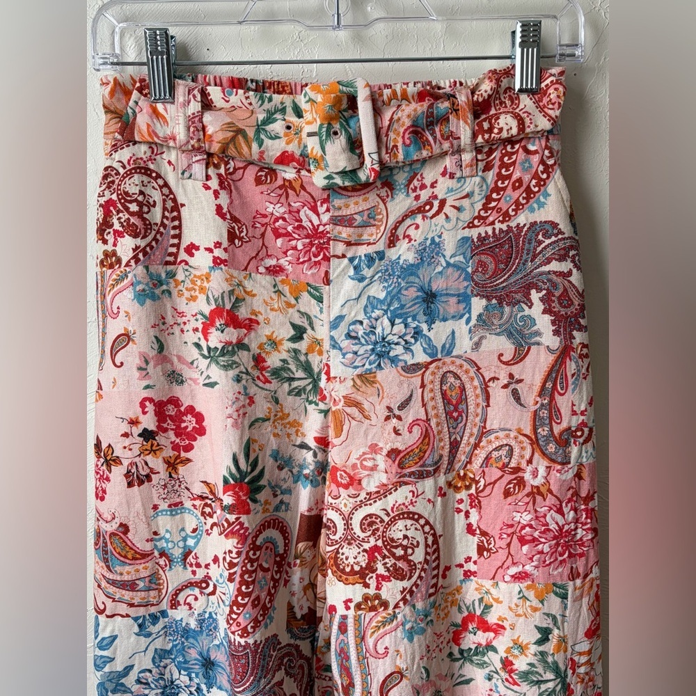 Sigrid Olsen Linen Blend Patchwork Cropped Wide Leg Pants Sz 2 - Picture 5 of 10